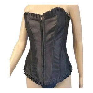 Black Ruffle Corset, Women's Full  Lace Up high end fashion Lingerie